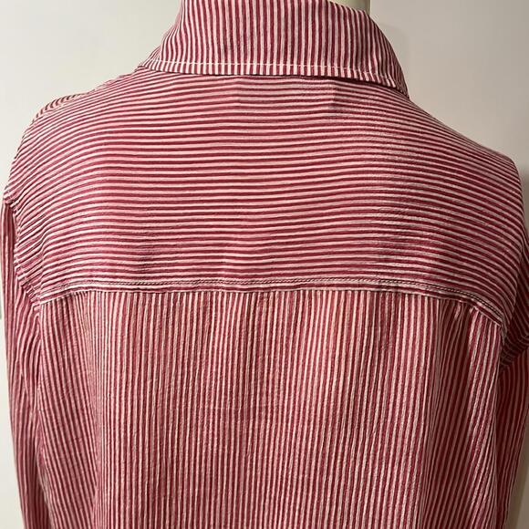I.e. women’s silk blouse size 1X red and white striped button down shirt - Picture 7 of 7